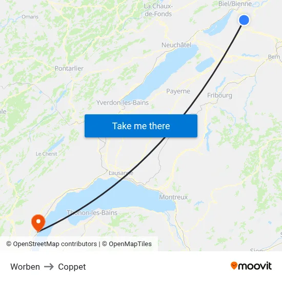 Worben to Coppet map