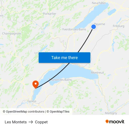 Les Montets to Coppet map