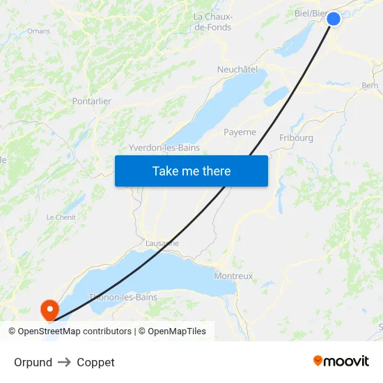 Orpund to Coppet map