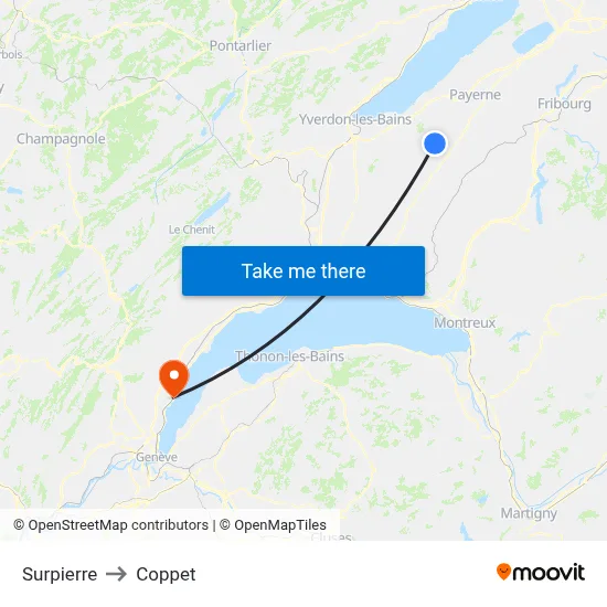 Surpierre to Coppet map