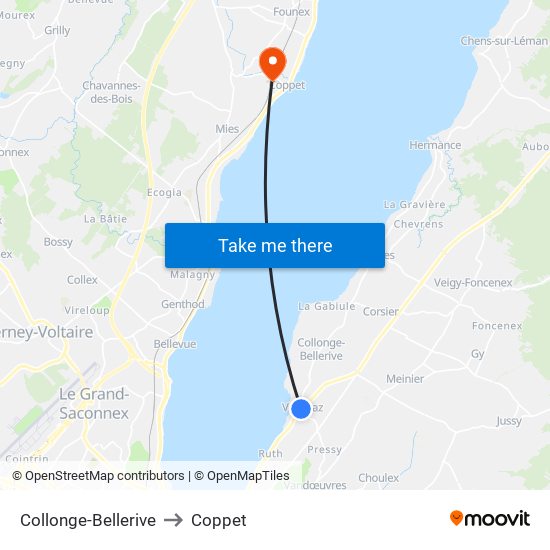 Collonge-Bellerive to Coppet map