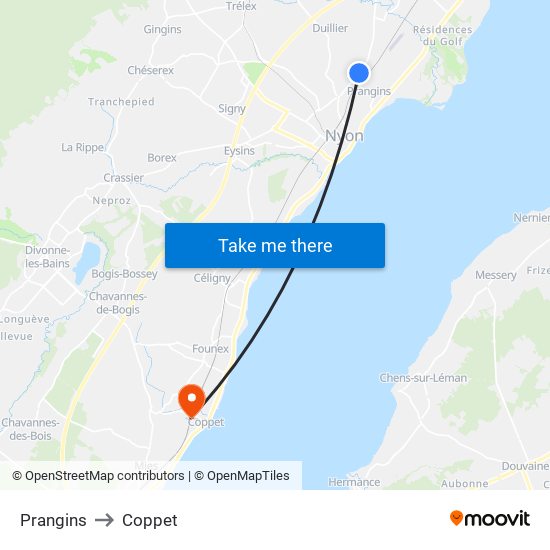 Prangins to Coppet map