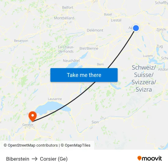 Biberstein to Corsier (Ge) map