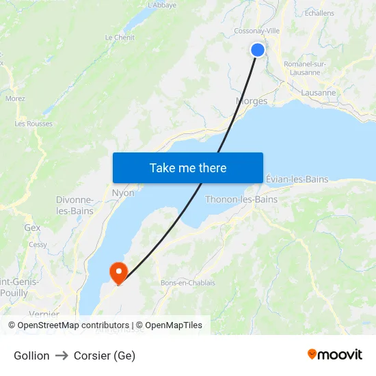 Gollion to Corsier (Ge) map