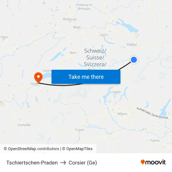 Tschiertschen-Praden to Corsier (Ge) map