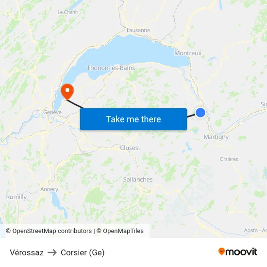 Vérossaz to Corsier (Ge) map