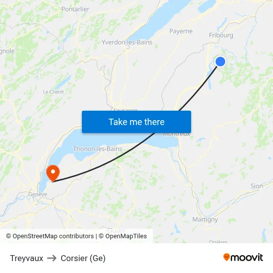 Treyvaux to Corsier (Ge) map