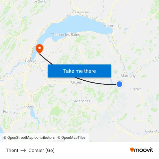 Trient to Corsier (Ge) map