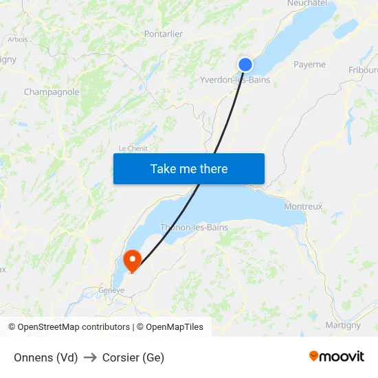 Onnens (Vd) to Corsier (Ge) map