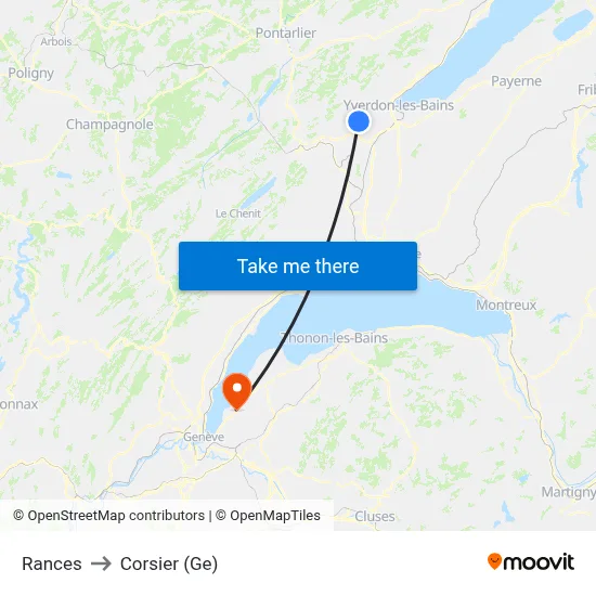 Rances to Corsier (Ge) map