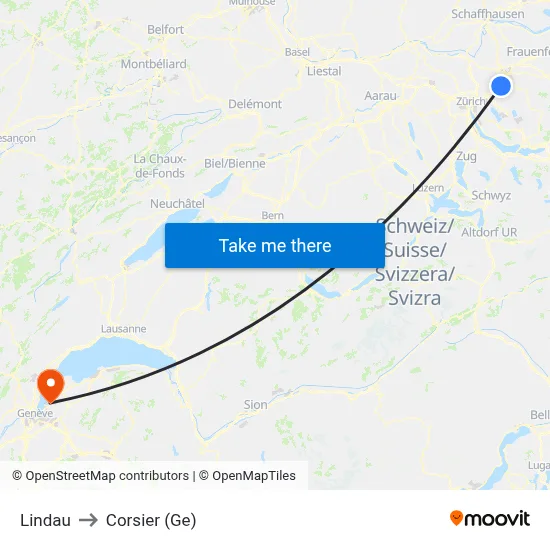 Lindau to Corsier (Ge) map