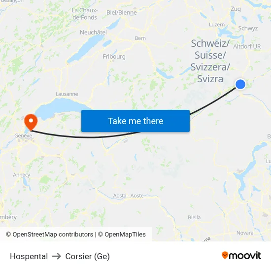 Hospental to Corsier (Ge) map