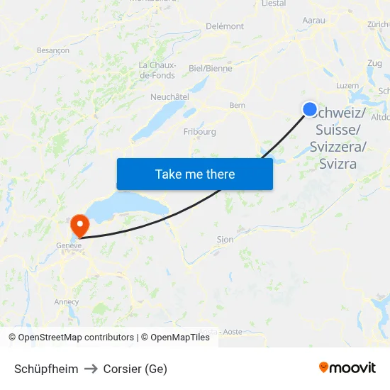 Schüpfheim to Corsier (Ge) map