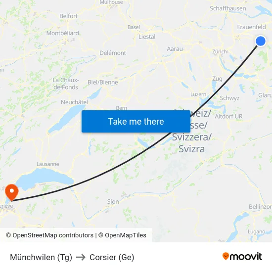 Münchwilen (Tg) to Corsier (Ge) map
