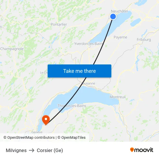 Milvignes to Corsier (Ge) map