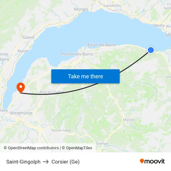 Saint-Gingolph to Corsier (Ge) map