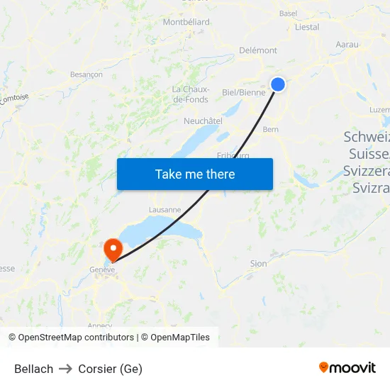 Bellach to Corsier (Ge) map