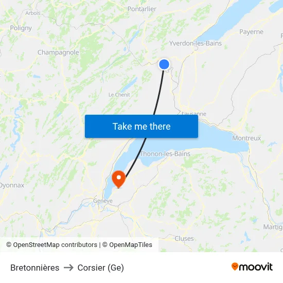 Bretonnières to Corsier (Ge) map