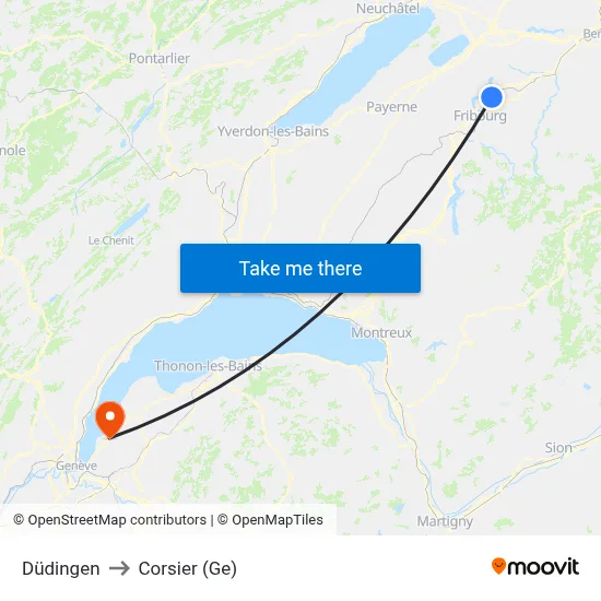 Düdingen to Corsier (Ge) map