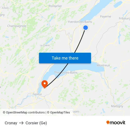Cronay to Corsier (Ge) map
