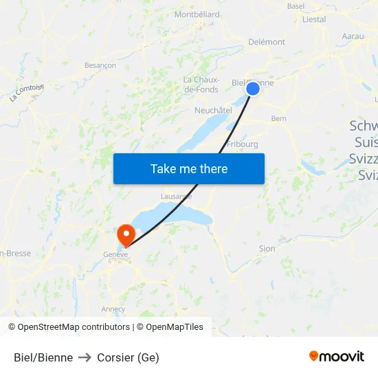 Biel/Bienne to Corsier (Ge) map