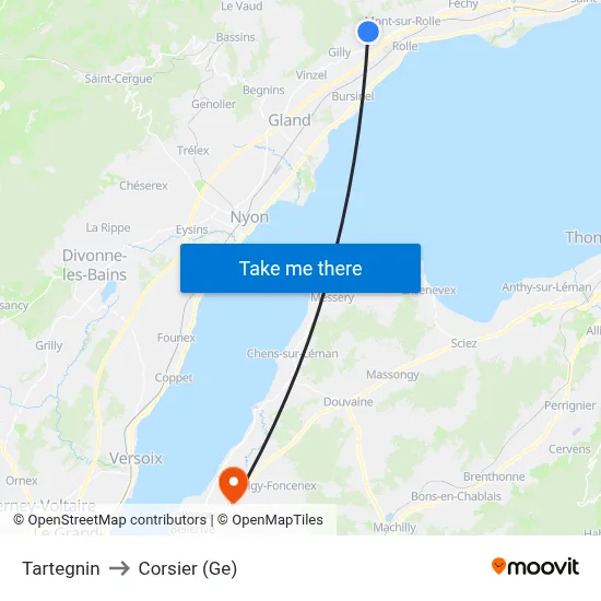 Tartegnin to Corsier (Ge) map