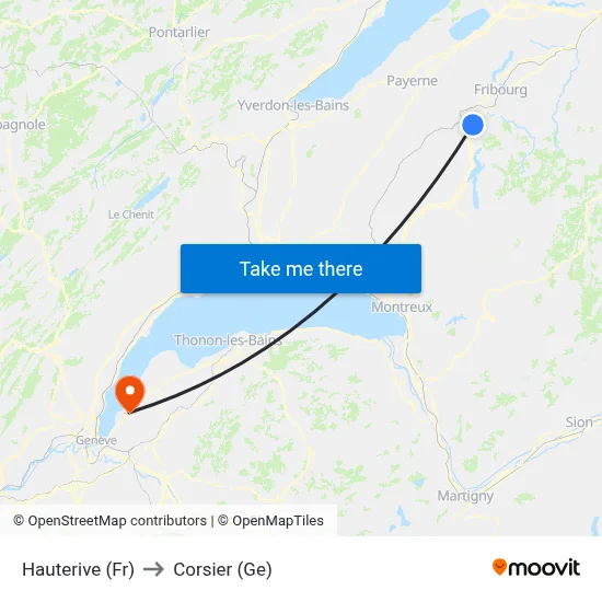 Hauterive (Fr) to Corsier (Ge) map