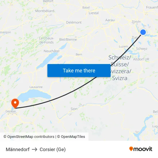 Männedorf to Corsier (Ge) map