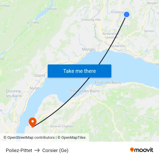Poliez-Pittet to Corsier (Ge) map