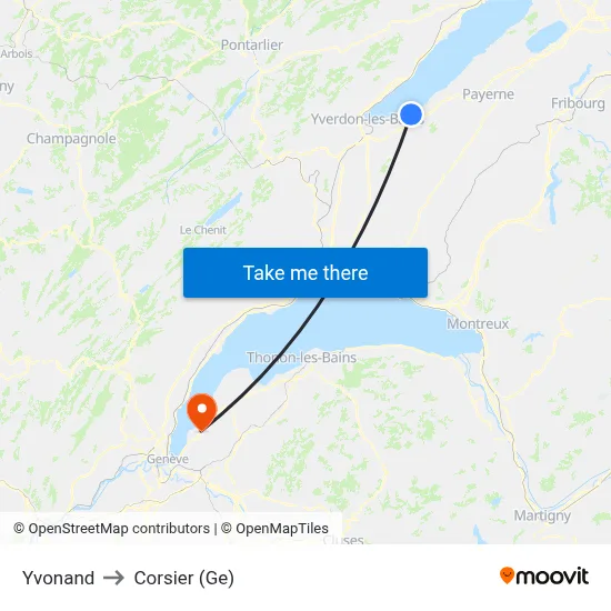 Yvonand to Corsier (Ge) map