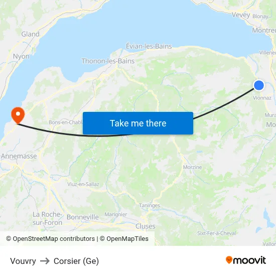 Vouvry to Corsier (Ge) map