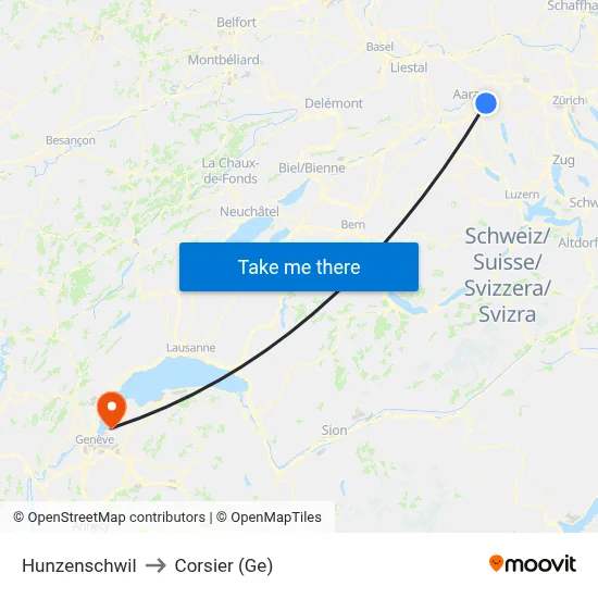 Hunzenschwil to Corsier (Ge) map
