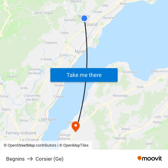 Begnins to Corsier (Ge) map