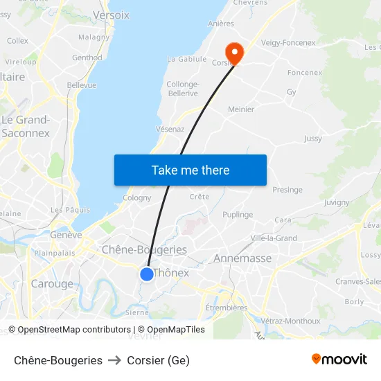 Chêne-Bougeries to Corsier (Ge) map