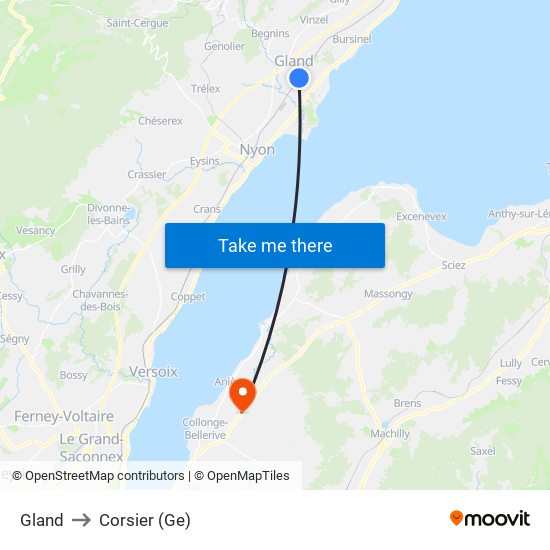 Gland to Corsier (Ge) map