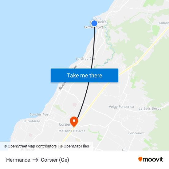 Hermance to Corsier (Ge) map