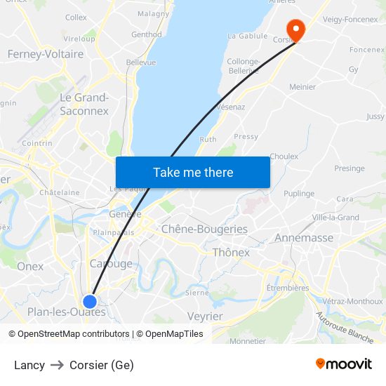 Lancy to Corsier (Ge) map