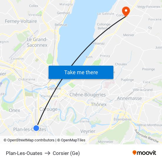 Plan-Les-Ouates to Corsier (Ge) map