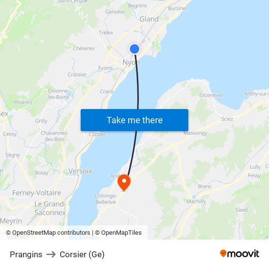 Prangins to Corsier (Ge) map