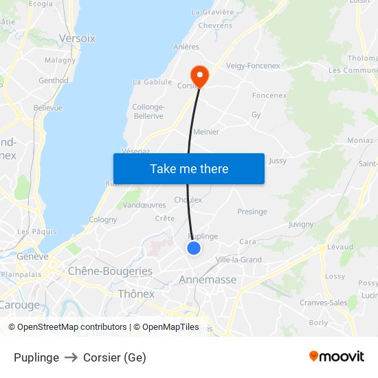 Puplinge to Corsier (Ge) map