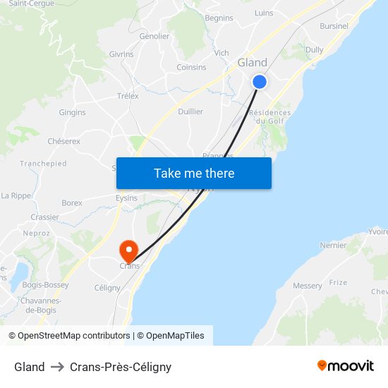 Gland to Crans-Près-Céligny map