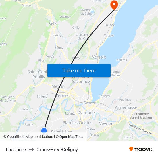 Laconnex to Crans-Près-Céligny map