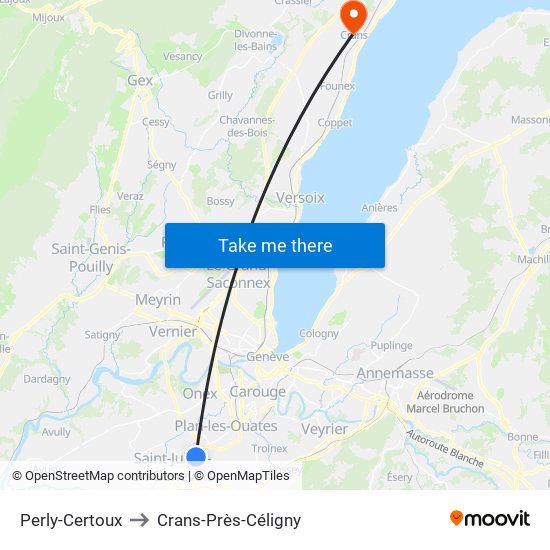 Perly-Certoux to Crans-Près-Céligny map