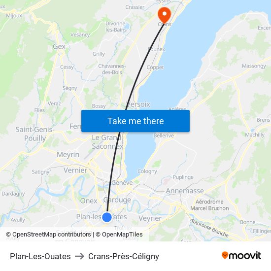Plan-Les-Ouates to Crans-Près-Céligny map