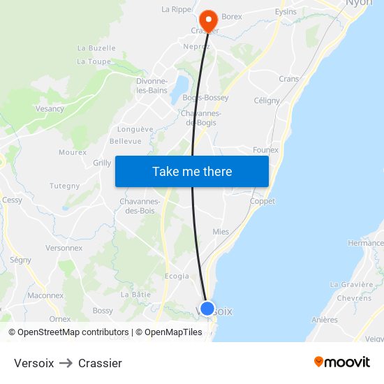 Versoix to Crassier map