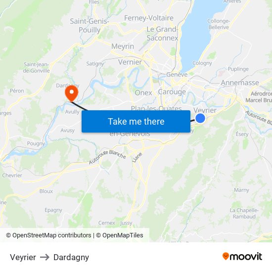 Veyrier to Dardagny map