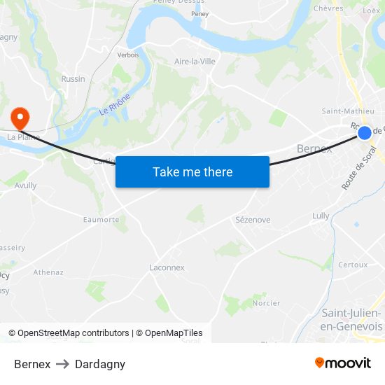 Bernex to Dardagny map