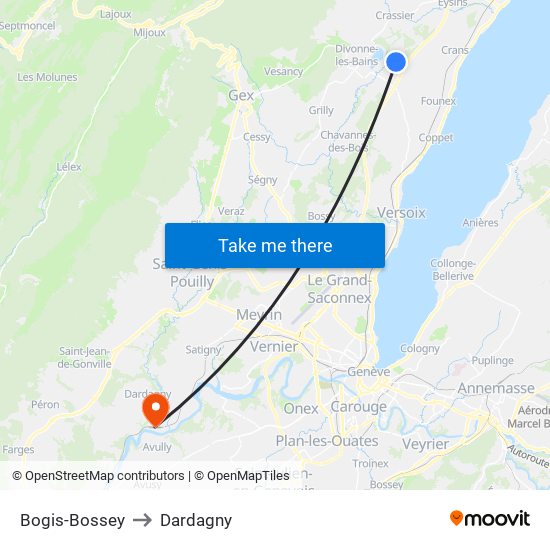 Bogis-Bossey to Dardagny map
