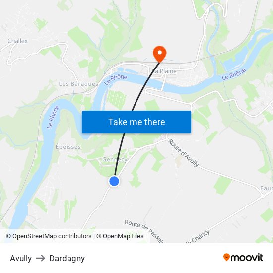 Avully to Dardagny map