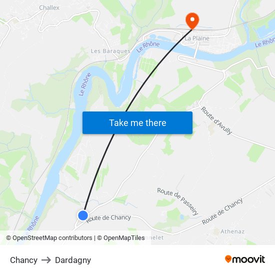 Chancy to Dardagny map
